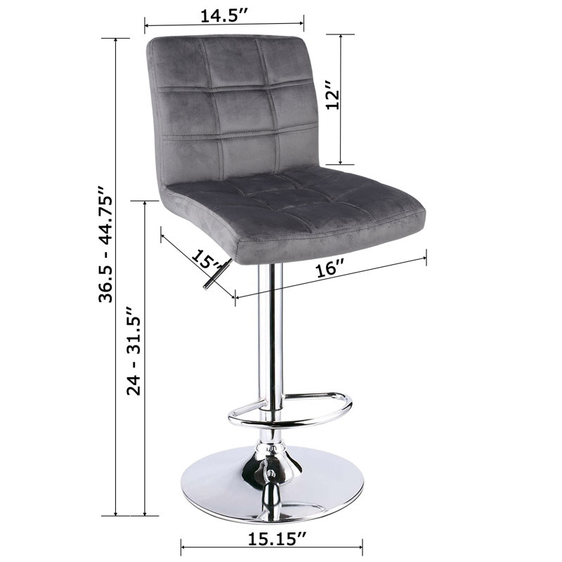 Tabouret de bar carré réglable en velours, Gris