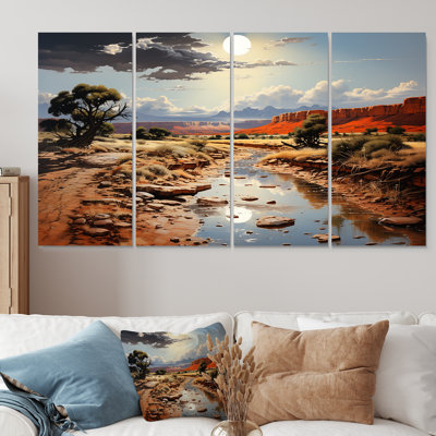 «Moonlit Sunset On Canyon Landscape I - Canyon & Desert», art mural 4 pièces
