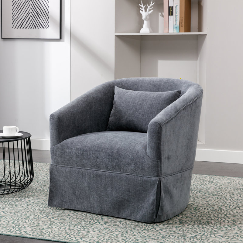 360-Degree Swivel Upholstered Armchair with Accent Pillow, Dark Gray Linen Blend