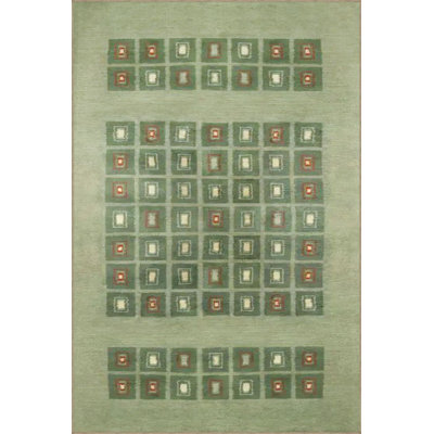 Green Checkered Patterned Decorative Rug