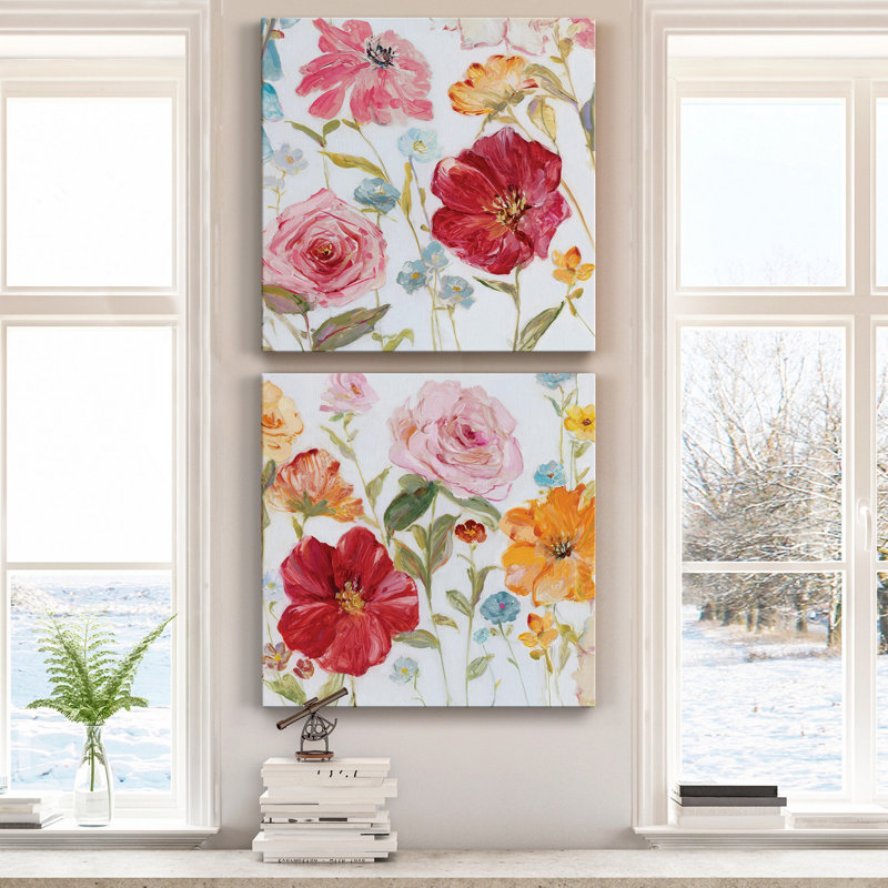 Wildflower Whimsy I - ensemble de 2 reproductions d'art sur toile tendue, H 10 po x l 10 po x P 1 po