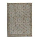 Needlepoint Hand-Knotted Wool Floral Area Rug in Ivory/Pink/Green