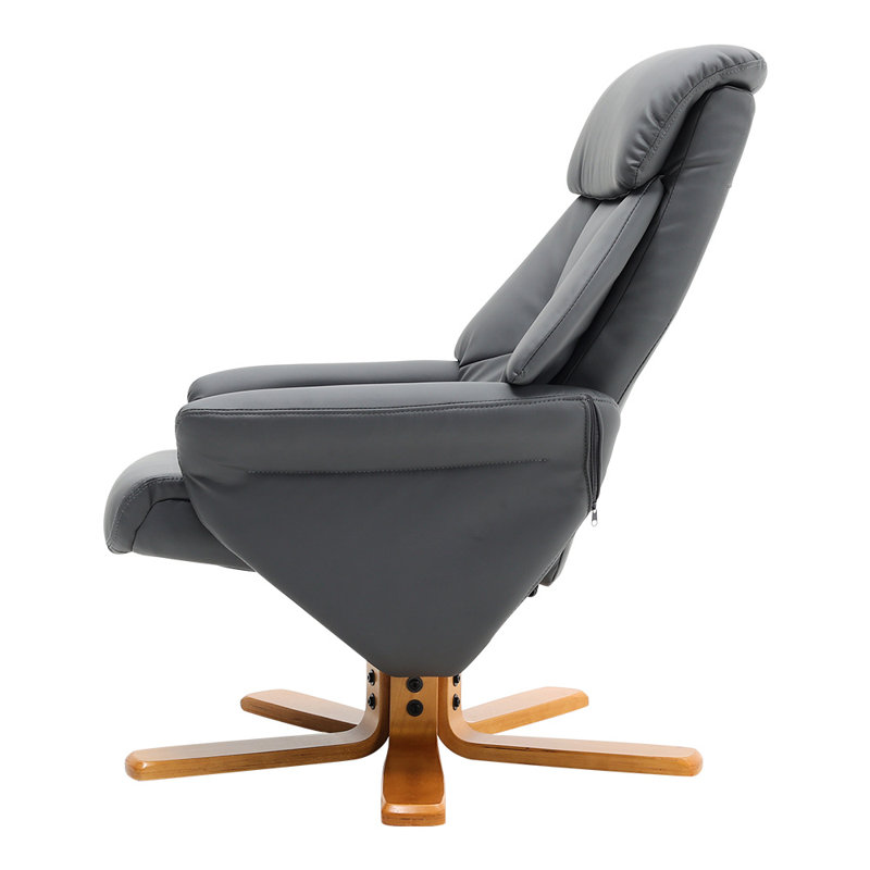 Faux Leather Manual Swivel Recliner with Ottoman, Dark Grey Faux Leather