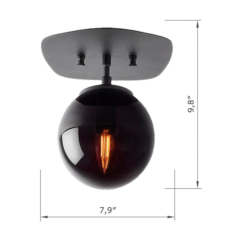 Metal Body Globe Semi Flush Mount With Glass Cap, Black