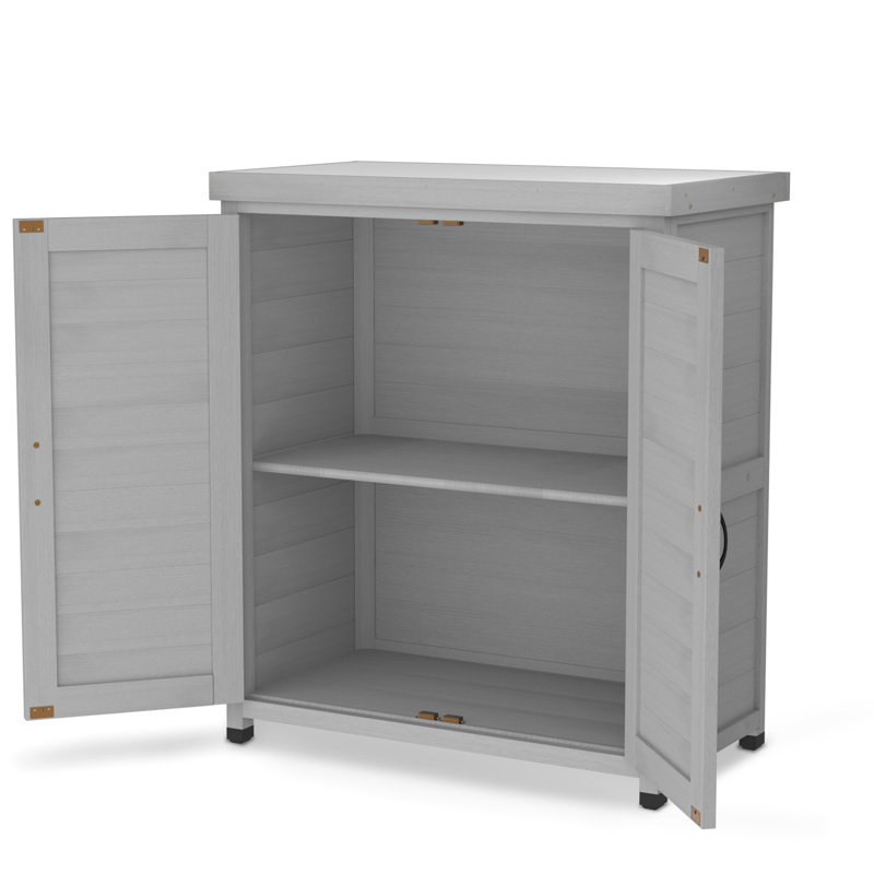 Banc de rempotage extérieur avec armoire de rangement et plateau de table en métal - Fabrication en bois rustique