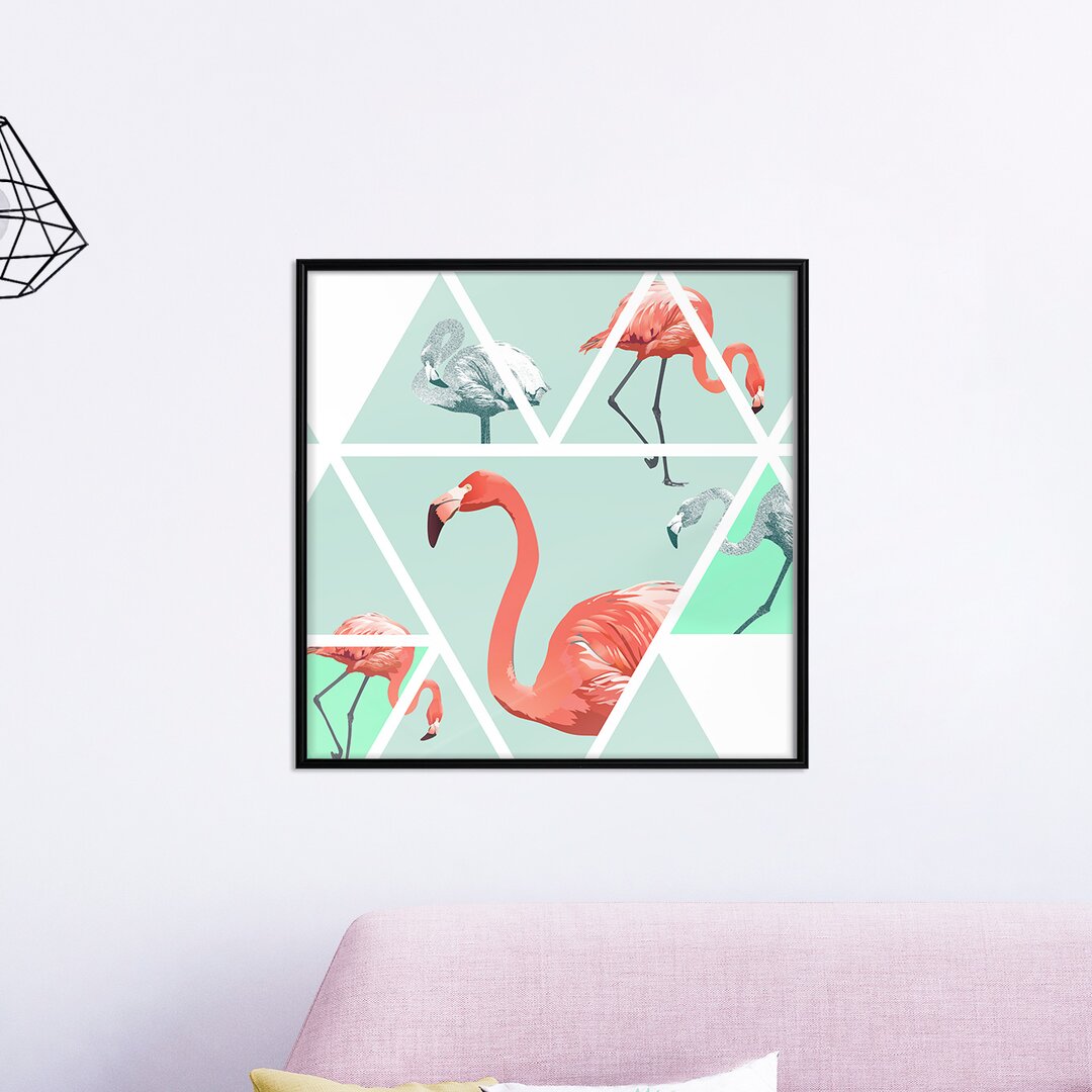 Gerahmter Grafikdruck Tropisches Mosaik mit Flamingos