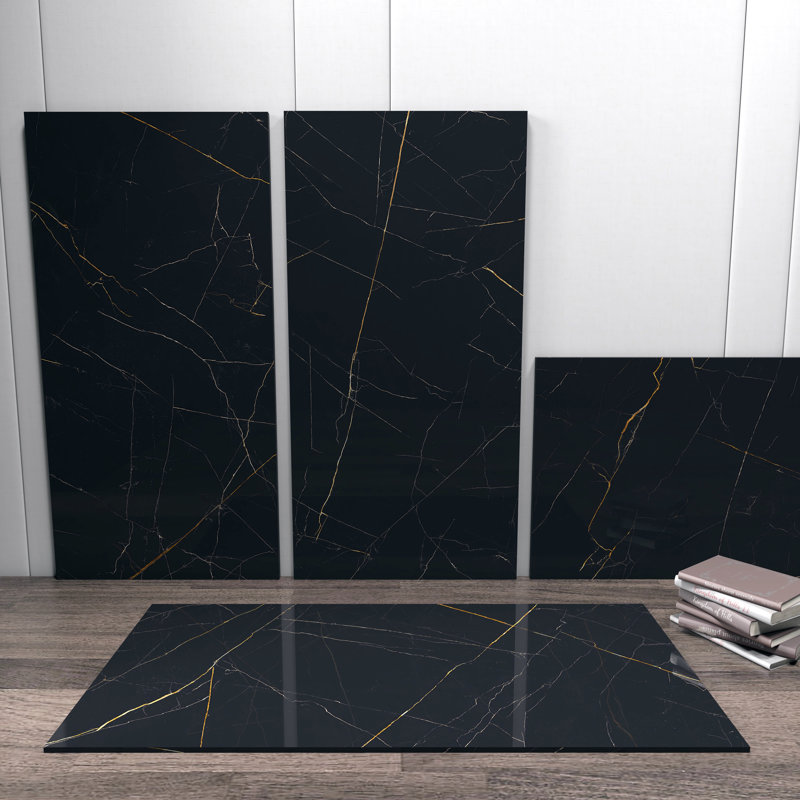 Carrelage simple 23 po x 47 po, Noir / or