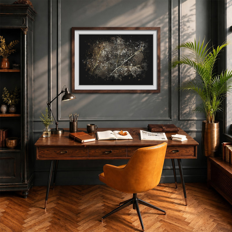 The Artsy Leaves - Wall Art, 66cm H x 48cm W, Walnut Framed Paper, White
