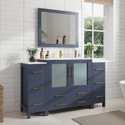 Arroyos 60'' Single Bathroom Vanity with Ceramic Top with Mirror
