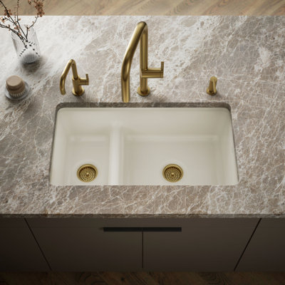 Iron Tones 33" L x 18.75" W Large/Medium Double-Bowl Kitchen Sink