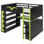Lit mezzanine double pleine grandeur avec bureau, lumières à DEL RVB, prise de courant, tablettes de rangement, panneau perforé et tiroir, vert-522877120