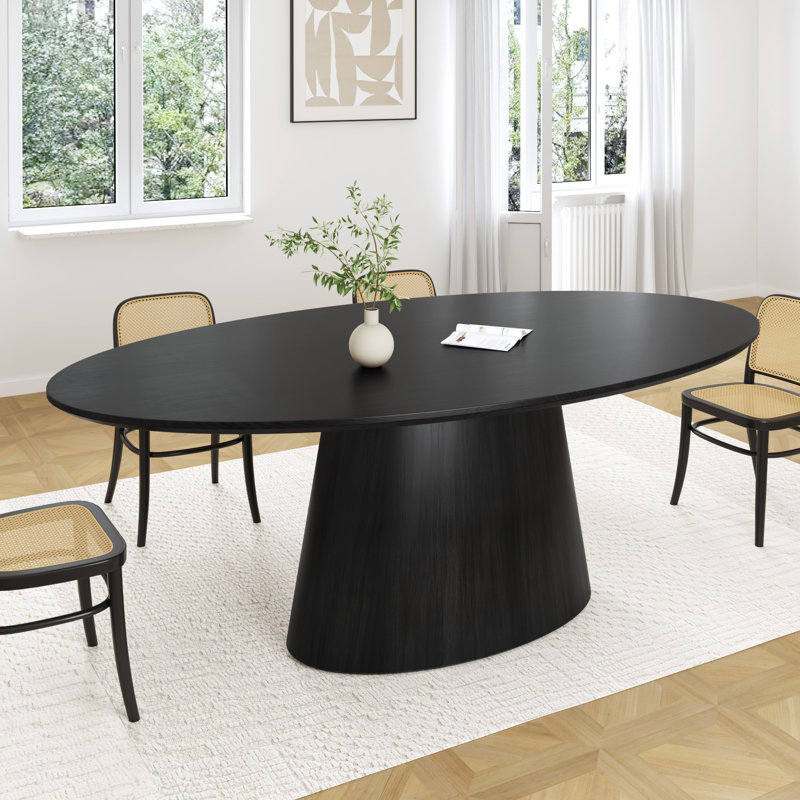 72"×37"W×30"H Oval Wood Pedestal Dining Table, Black