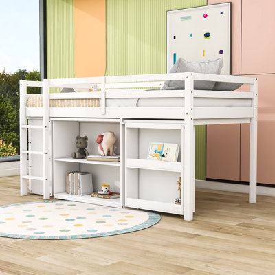 Twin Low Loft Bed With Built-In Desk, Drawer Cabinet And Shelf Cabinet