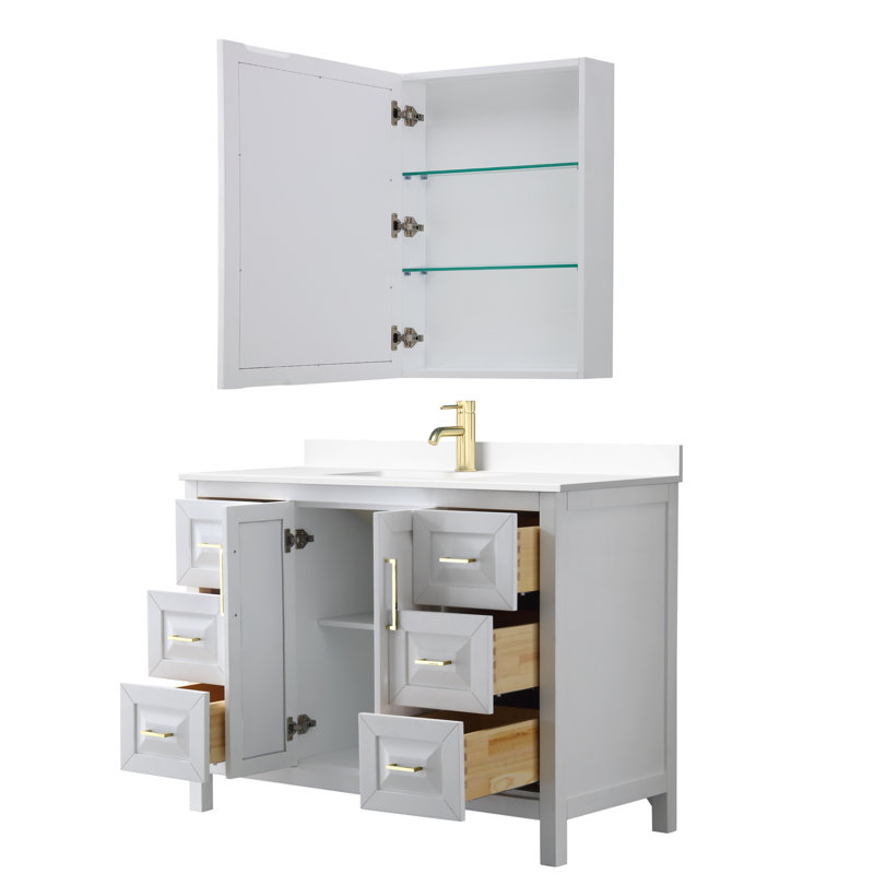 Daria 48'' W Single Vanity, White, White Cultured Marble, Brushed Gold