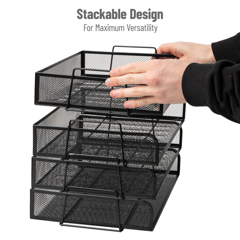 Black Metal Mesh Stackable Letter Tray Organizer, 4 Pieces