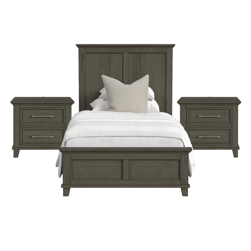 Ensemble de chambre à coucher 3 pièces avec très grand lit Muret, Gris, Trois pièces : lit et deux tables de chevet
