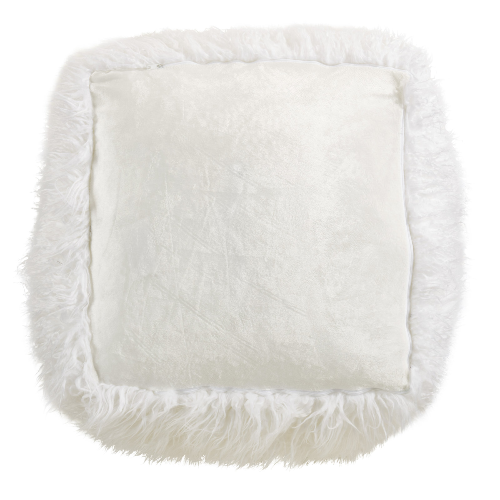 Faux Mongolian Collection 20" Pouffe, Ivory Acrylic