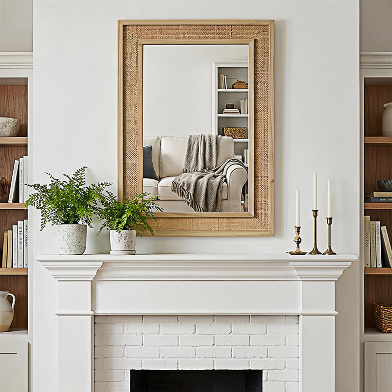 Miroir décoratif rectangulaire, 36,01 po x 24,01 po, Bois naturel