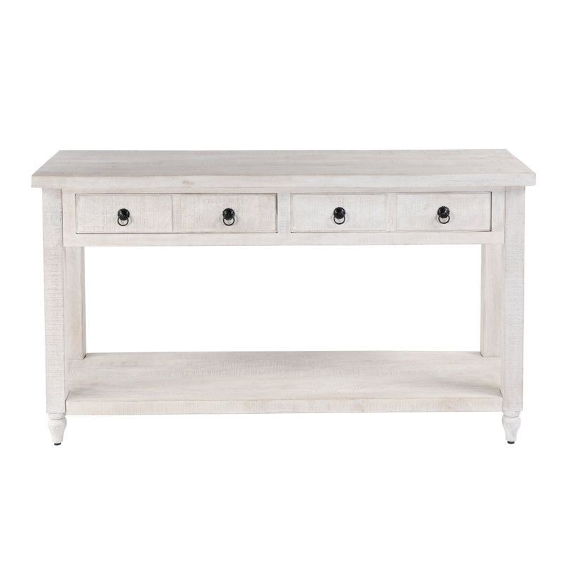 Console rectangulaire à 2 tiroirs en bois massif l 54 po avec tablette inférieure ouverte Arnissa
