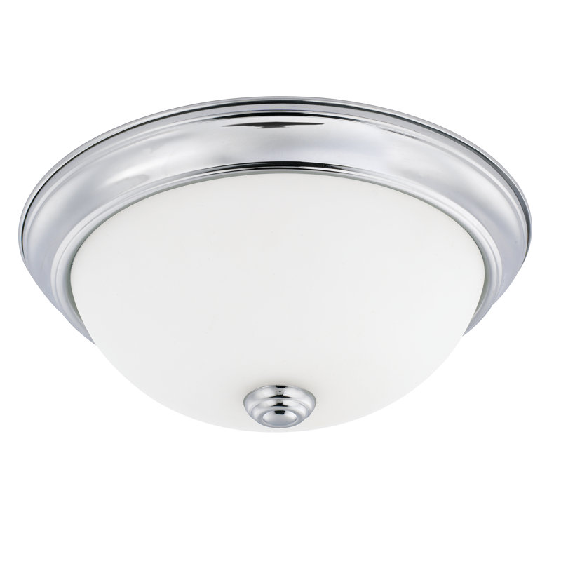 Plafonnier encastré 13 po 2 lumières Indépendant, Nickel brossé, Verre blanc doux, H 4,5 po x l 11 po x P 11 po