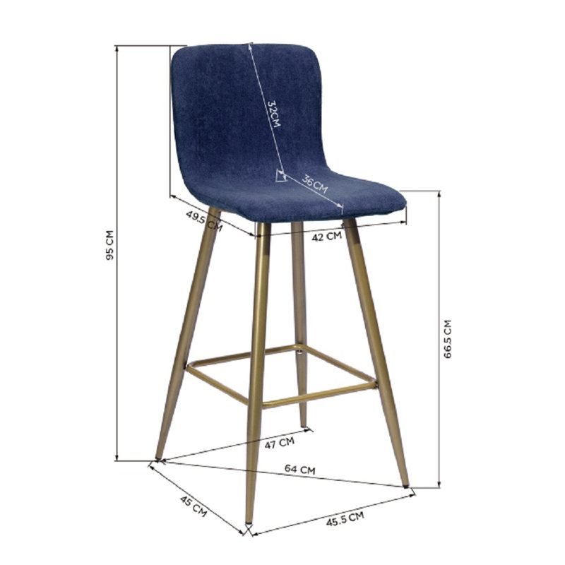 Fuhrman Upholstered Counter Stool with Metal Frame, Dark Blue