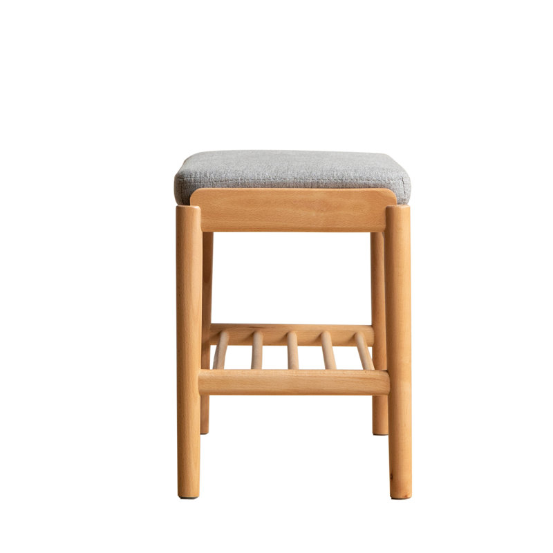 Banc à chaussures en bois massif naturel, banc de rangement moderne Mid-Century avec coussin éponge à rebond élevé pour hall d'entrée et espaces de vie