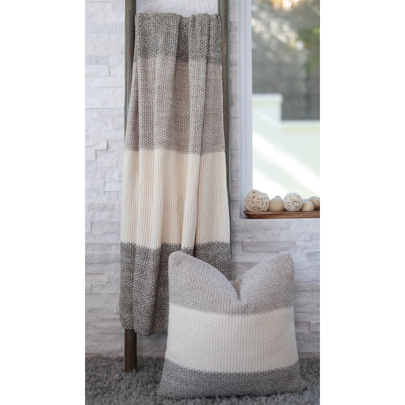 Marl Moss Stripe Striped Cotton Reversible Pillow Cover, Warm Gray/Natural Stone