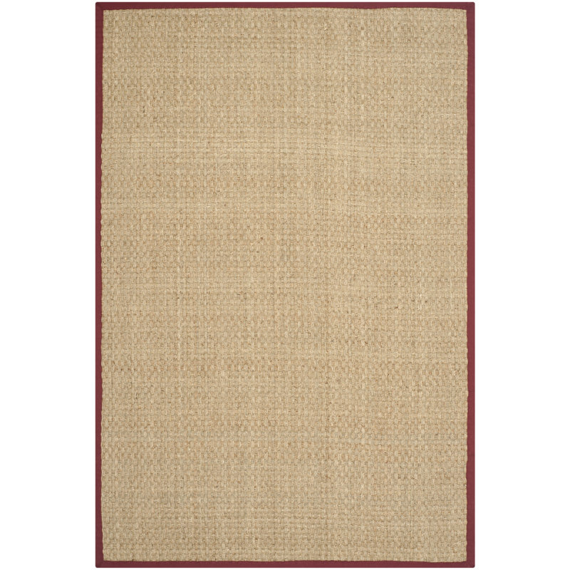 Tapis Debroh en fibres naturelles/rouges, couleur unie jonc de mer, Rectangle 3 pi x 5 pi