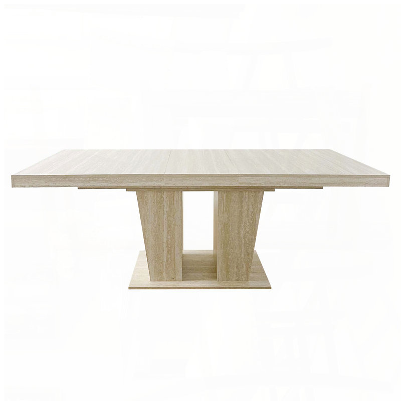 Rectangular Extendable Dining Table for 6-10 People - Veined Travertine Pattern, 160-200 cm