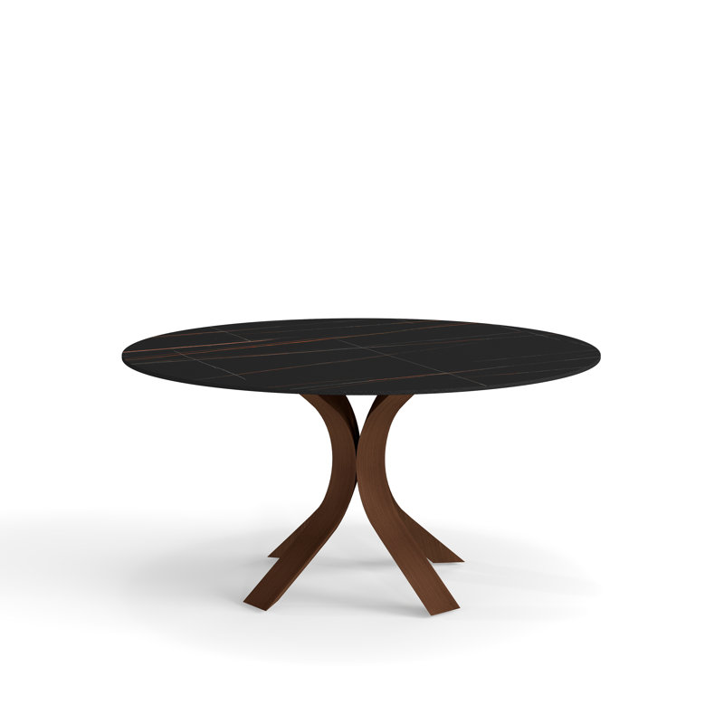 Modern Round Sintered Stone Dining Table, Brown, 29.53"H x 59.05"L x 59.05"W, Black