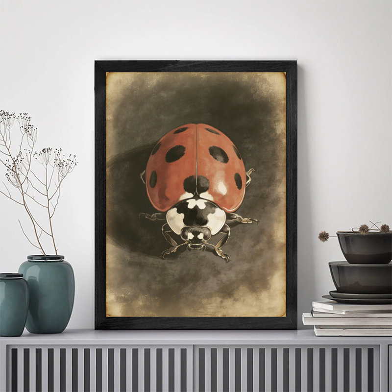 Art encadré noir, coccinelle, impression rétro, H 11 po x l 9 po