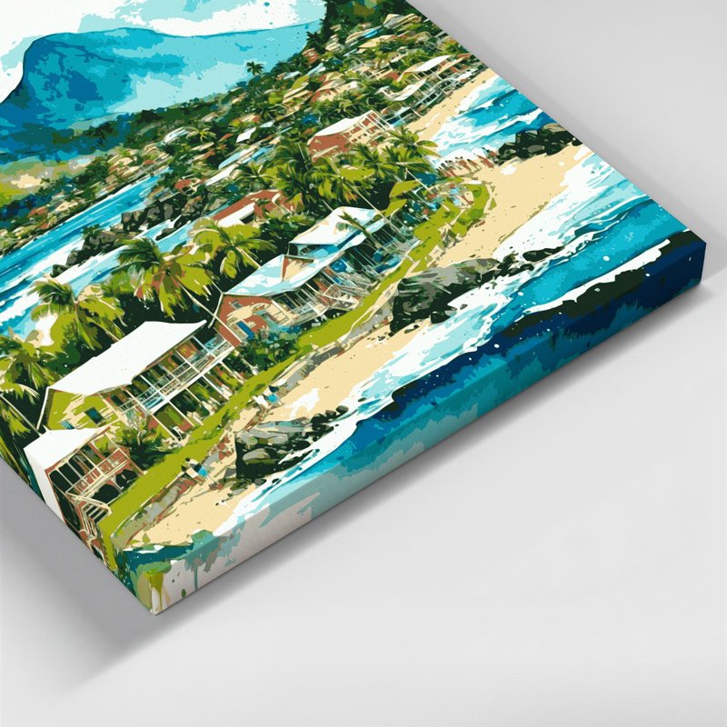 Art mural sur toile vert avec villes en Jamaïque, H 12 po x l 12 po