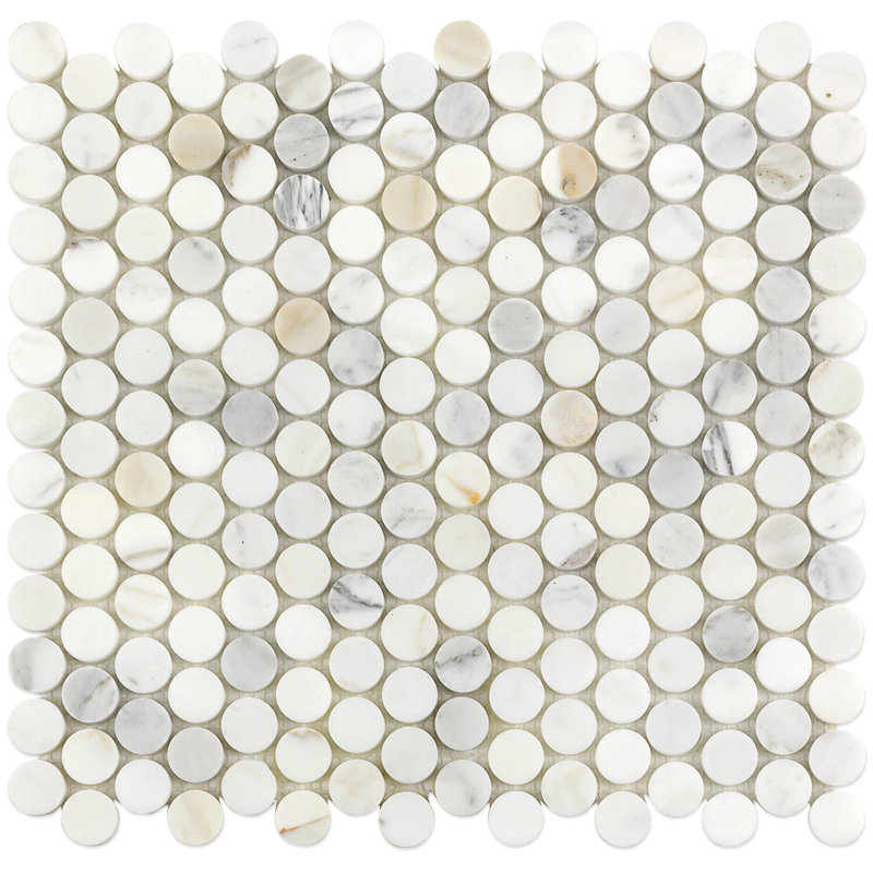 Calacatta 0.75" x 0.75" Marble Penny Round Mosaic Wall & Floor Tile
