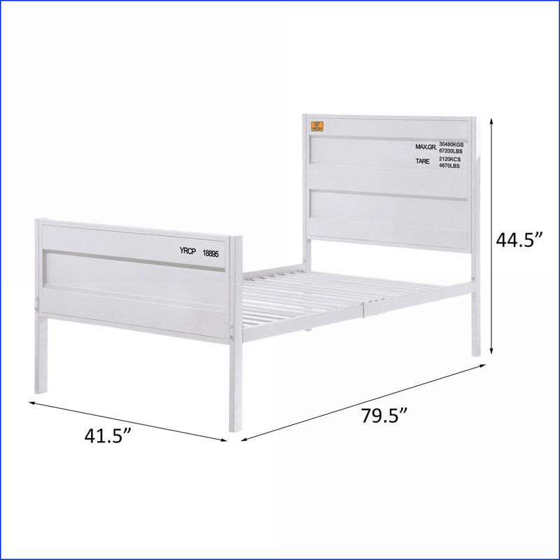 Lit plateforme simple en métal - Contenant de fret industriel blanc, Lit simple, Blanc