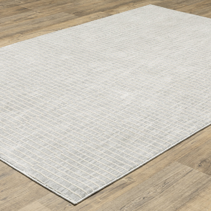 Orion Modern Geometric Lines Grey/ Beige Area Rug, Rectangle 6'7" x 9'6"