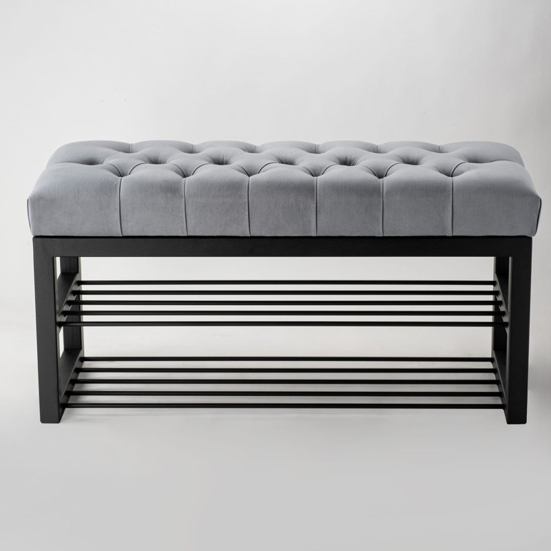 Avaeah Upholstered Storage Bench, 40cm H x 60 cm W x 35cm D, Grey/Black