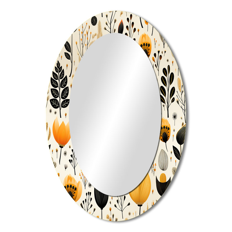 Motif floral beige et bohémien - miroir mural ovale beige, H 36 po x l 24 po