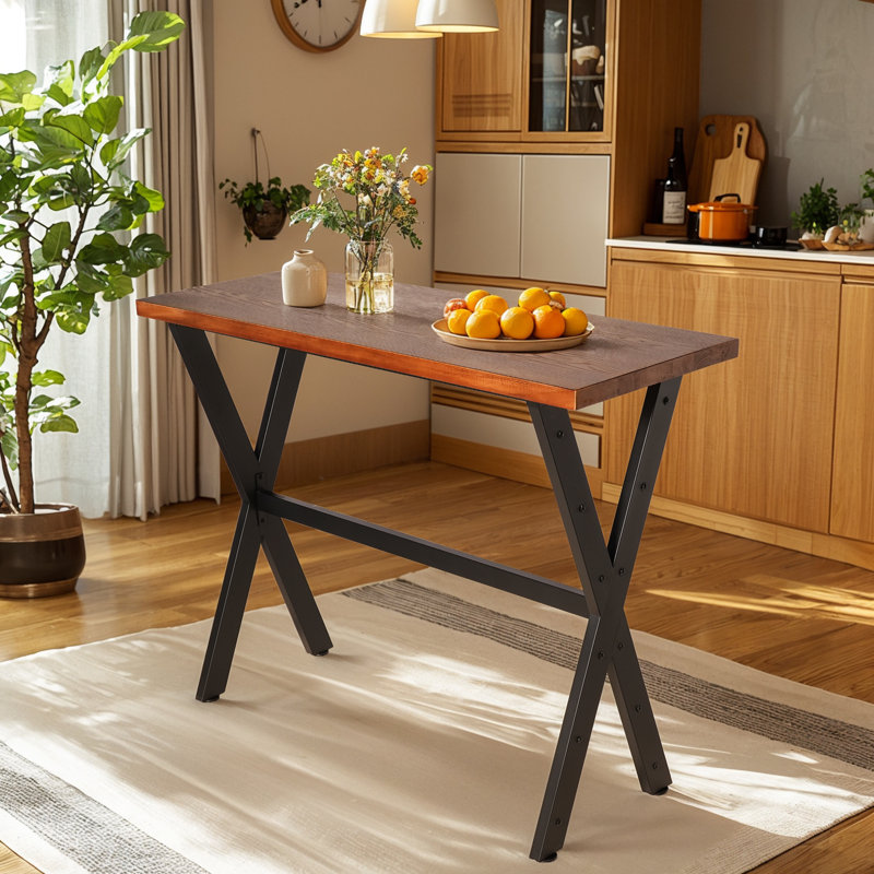 Table de bar, L 55,12 po x H 41,3 po, hauteur de bar, table de pub, haut, rectangulaire, console, table de salle à manger, table basse, pour espace étroit, salon, intérieur, bois brun rustique, métal noir industriel