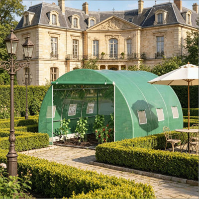 Walk-In Hoop Greenhouse with Roll-Up Mesh Windows and UV-Blocking Cover