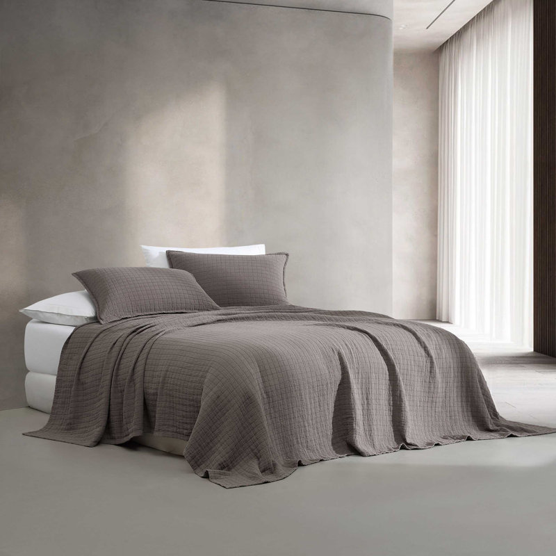Calvin Klein Essential Garment Washed Solid Reversible Cotton Coverlet, Queen Coverlet, Plum