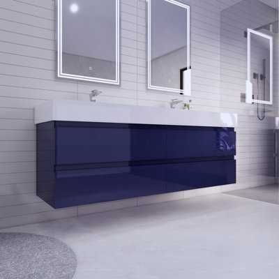 Babajide 72 " W Wall Mounted Wall Mounted 1 Single Double Vanity Bathroom Vanity With Acrylic Top