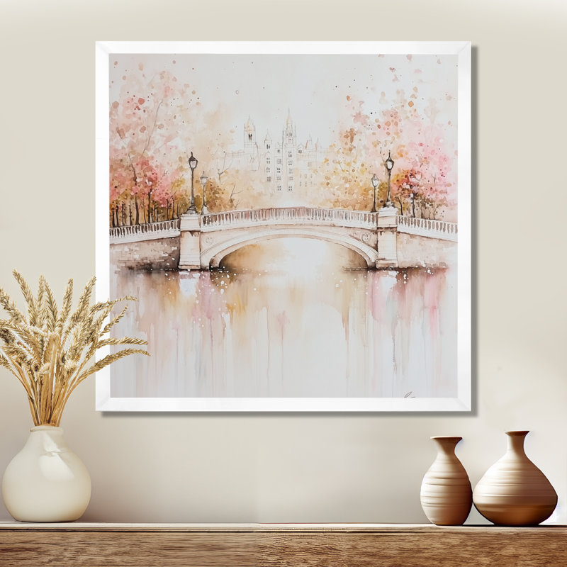 Pont Ha Penny à Dublin - impression d'art mural Dublin, H 16 po x l 16 po, Single Picture Framed Print without Mat, White