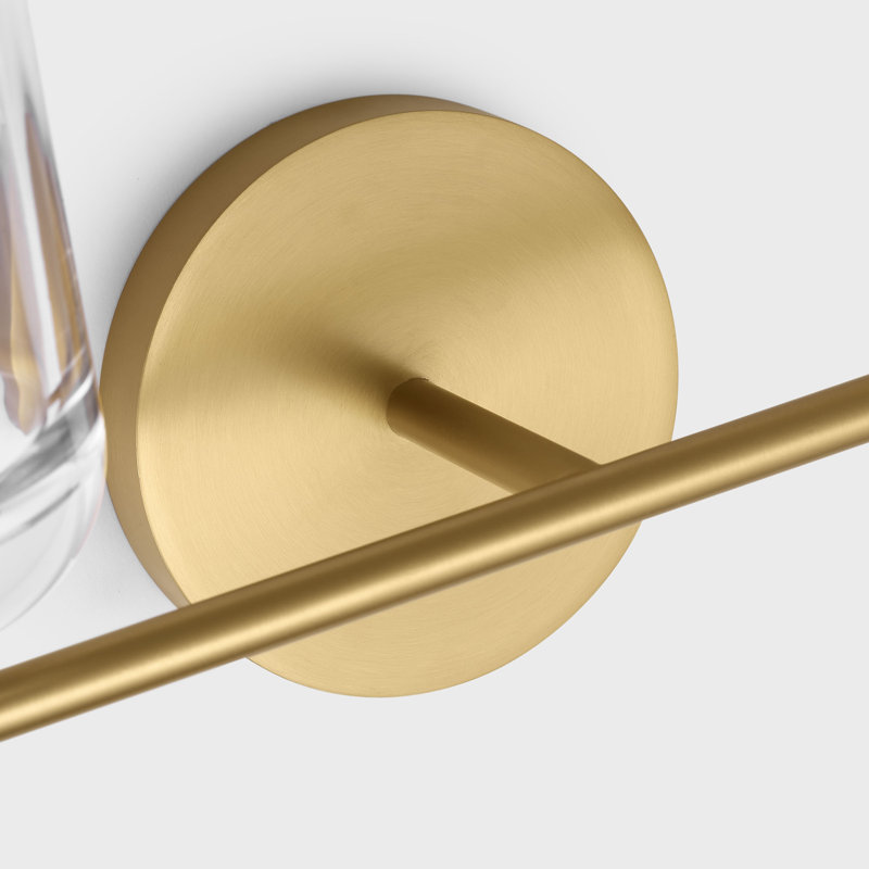 Thom Filicia Hartley Bathroom Bedroom Wall Fixture With Clear Shade, Burnished Brass, 2 Lights, 8.125" H x 15" W x 5.875" D