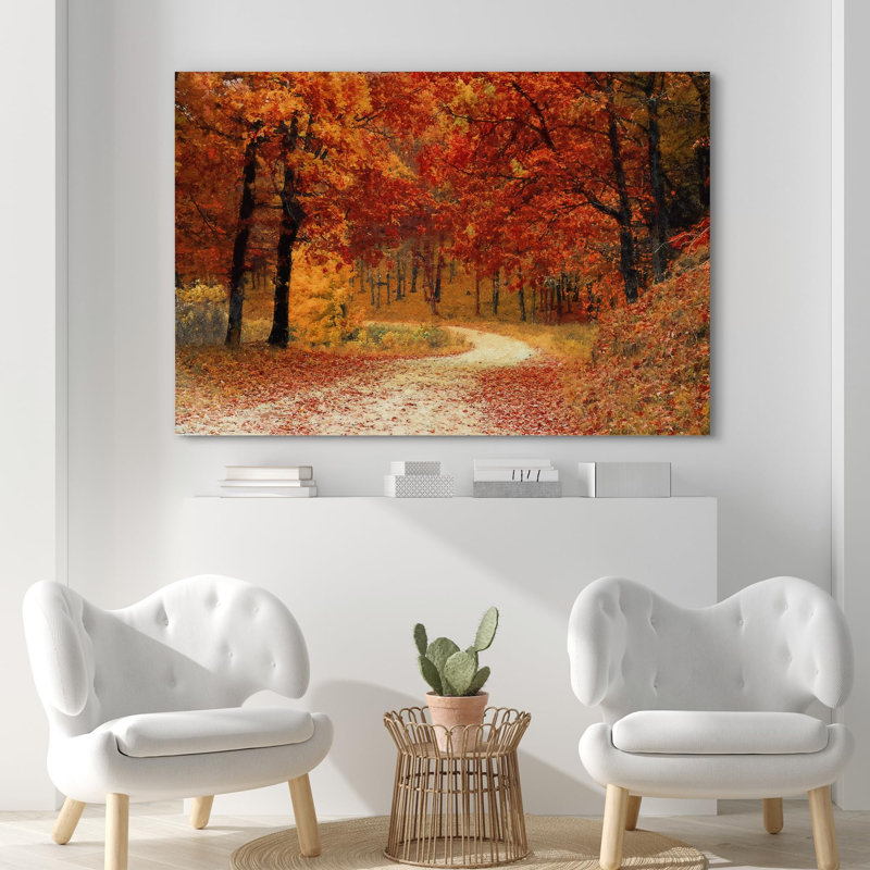 «Autumn Fall Vibrant Orange Forest Trees Nature Landscape», grande impression sur toile encadrée, Toile tendue