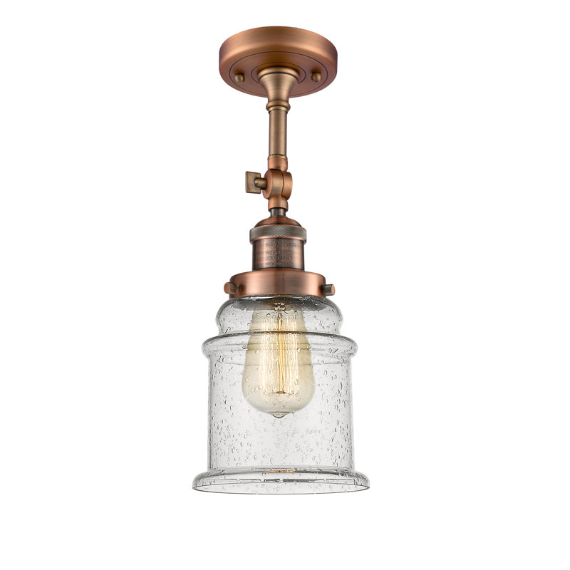 Alexandira Glass Semi Flush Mount, 6 Watt Vinage LED Bulb, Seedy, Antique Copper