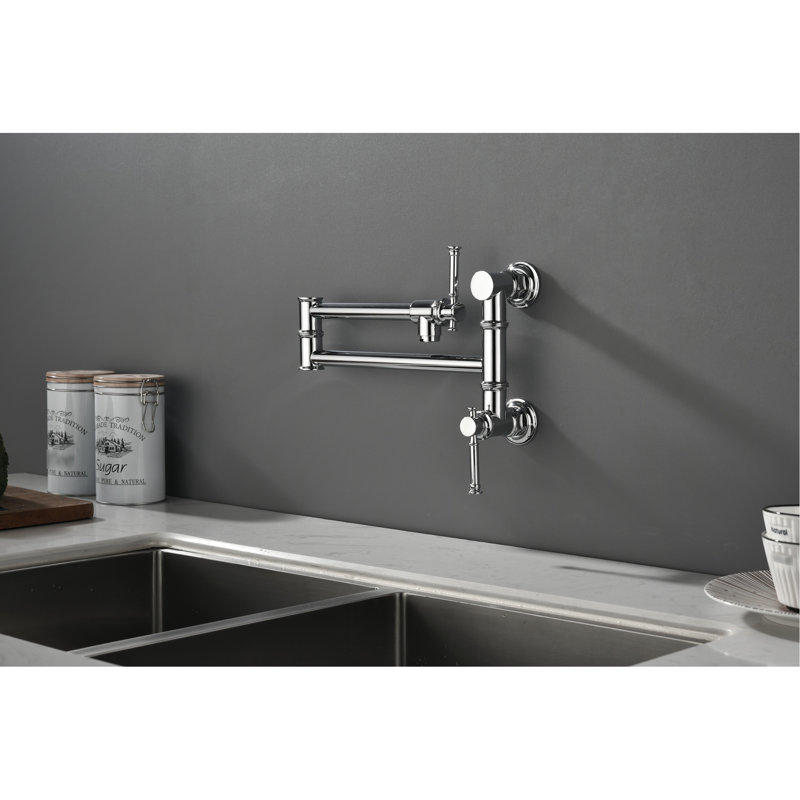 Wall Mounted Pot Filler Faucet - Brass, Folding Arm Operation, Accurate Water Discharge, Corrosion Resistance Brass Swing Arm, Flow Control, Proof Surface