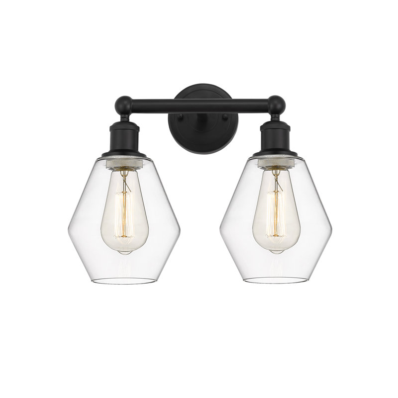 Gabbie 15" W 2-Light Steel and Glass Vanity Light, Matte Black, Clear
