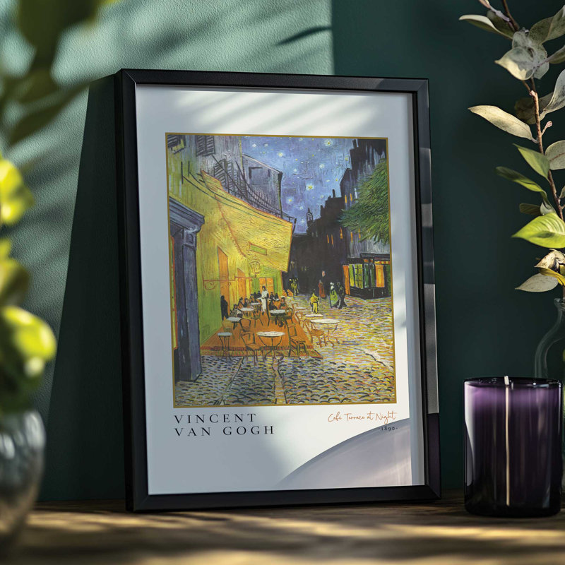Van Gogh's Cafe Terrace at Night v3, impression, Reproduction encadrée sans passe-partout, Or brossé