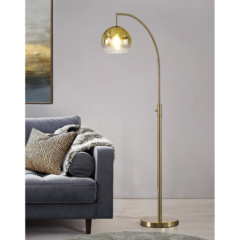Eilleen 68'' Arched Floor Lamp, Brushed Brass, White