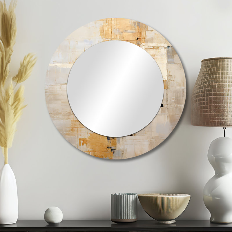 Beige et doré Dream Collage - Miroir mural décoratif rond moderne, impression métallique, 23" x 23"